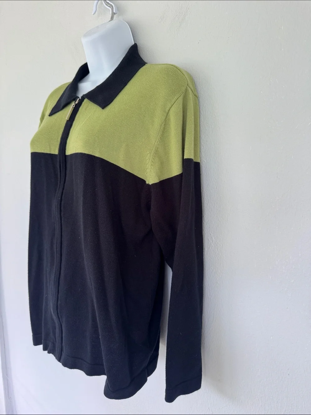 Dressbarn green full zip collared cotton blend cardigan sweater size medium